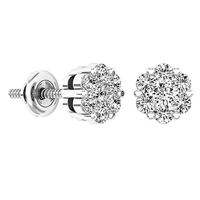 0.50 Carat (ctw) 10K White Gold White Diamond Ladies Cluster Flower Stud Earrings