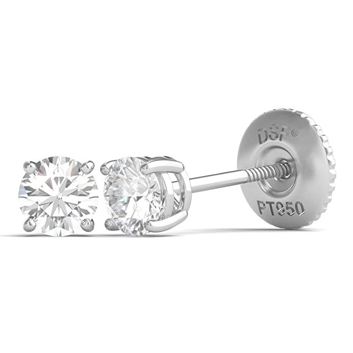 Diamond Studs Forever Platinum Solitaire Earring Studs Screw Backs (IGI USA Certified EF/I3)