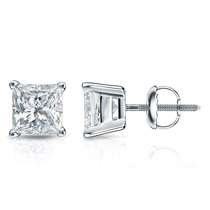 14k Gold 4-Prong Basket Princess-cut Diamond Stud Earrings (1/4 ct, J-K, I2-I3) Screw-Backs