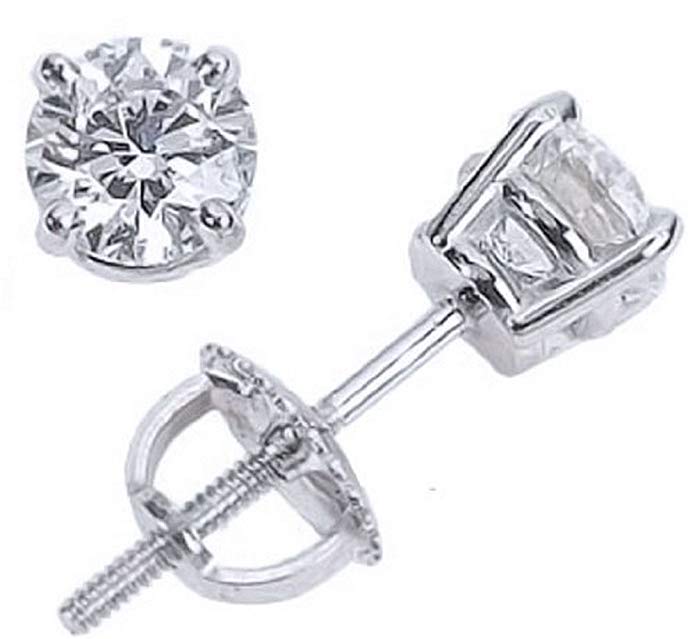 3/4 Carat Solitaire Diamond Stud Earrings Round Brilliant Shape 4 Prong Screw Back (J-K Color, I1 Clarity)