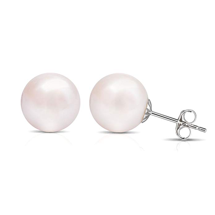 Pearl Earrings for Women Stud Earrings 14k Gold Freshwater Cultured Pearl Round White AAA+ Quality Handpicked
