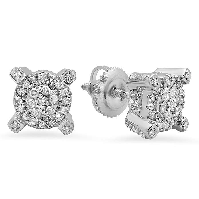 0.50 Carat (ctw) Sterling Silver Round Diamond Ladies Cluster Style Fashion Stud Earrings 1/2 CT