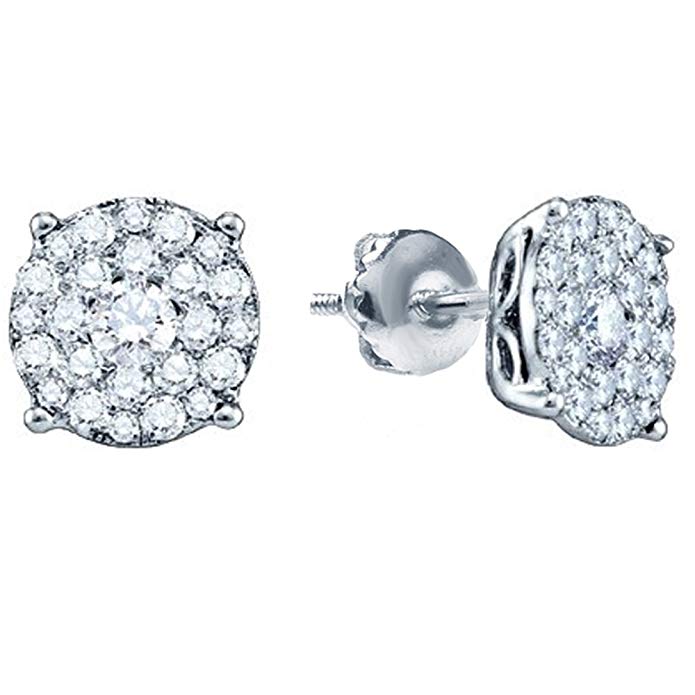 0.50 Carat (ctw) 18K Gold Round Cut Diamond Round Shape Cluster Earrings Look of 1 CT each