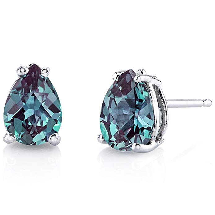 14 Karat White Gold Pear Shape 1.75 Carats Created Alexandrite Stud Earrings