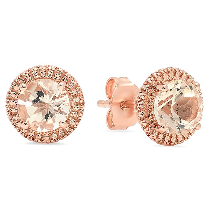 Rose Gold Plated Sterling Silver Round Cut Morganite Stud Earrings Stone size is 6mm