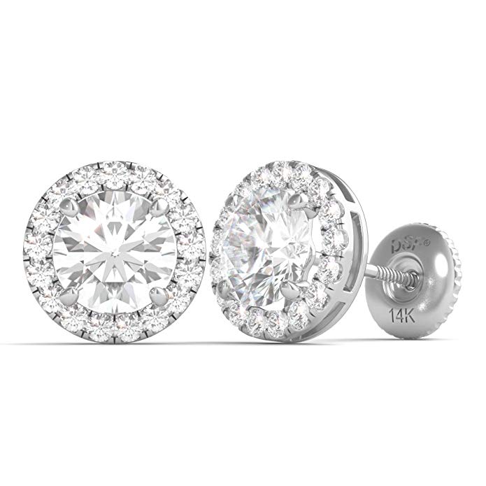 Diamond Studs Forever 14K White Gold Diamond Halo Earrings Screw Back (1.50 Ctw, IGI USA Cert GH/I1)