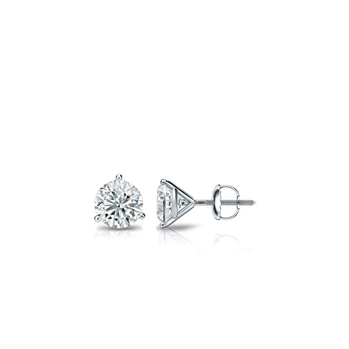 14k White Gold 3-Prong Martini Round Diamond Stud Earrings (1/4 cttw, J-K, I1-I2) with screw-backs