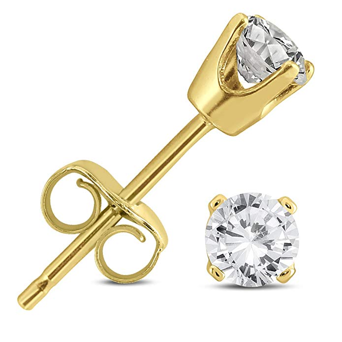 1/3 Carat TW AGS Certified Round Diamond Solitaire Stud Earrings in 14K Yellow Gold