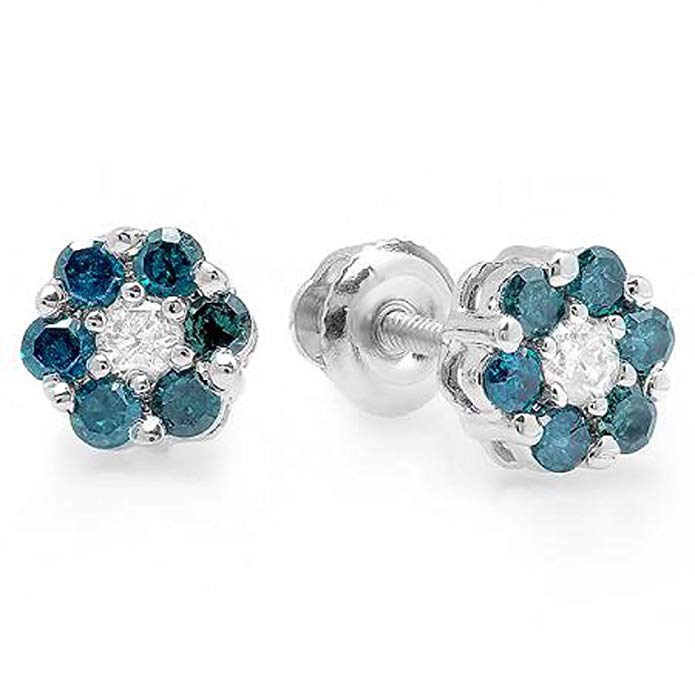 10K White Gold Cluster Flower Stud Earrings