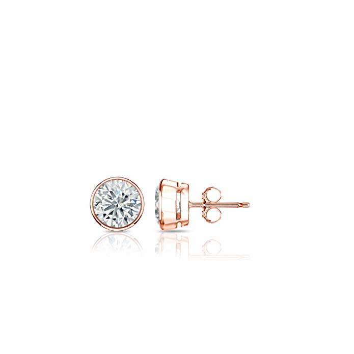 14k Rose Gold Round Diamond Stud Earrings Bezel (1/4 cttw, H-I, I2-I3)