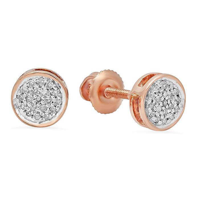 0.10 Carat (Ctw) 14K Gold Round White Diamond Ladies Circle Cluster Stud Earrings 1/10 CT