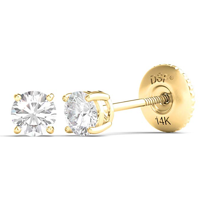 Diamond Studs Forever American Gem Society Certified Solitaire Earring KL/SI1-SI2 14K Yellow Gold