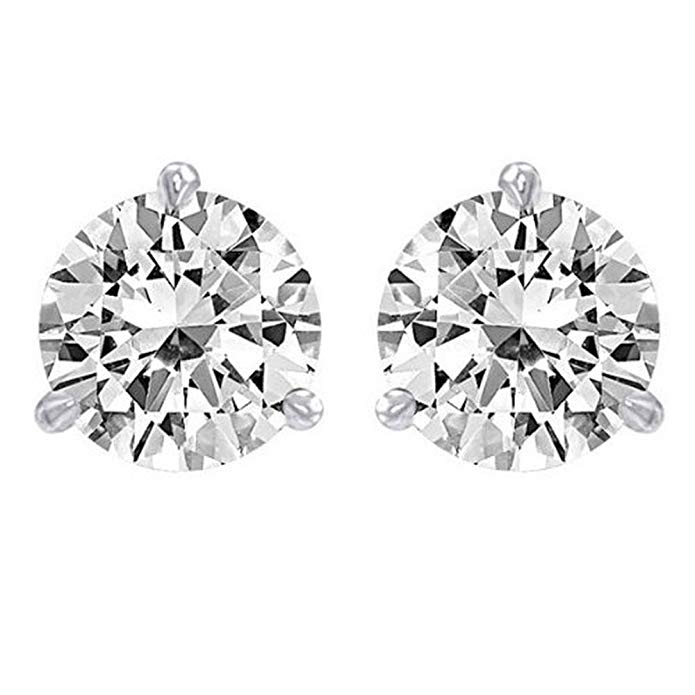 1.5 Carat Solitaire Diamond Stud Earrings Round Brilliant Shape 3 Prong Screw Back (I-J Color, SI2-I1 Clarity)