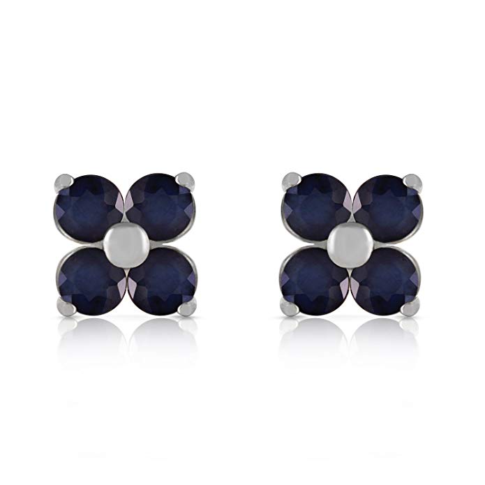 1.15 CTW 14k Solid White Gold Natural Sapphire Stud Flower Earrings