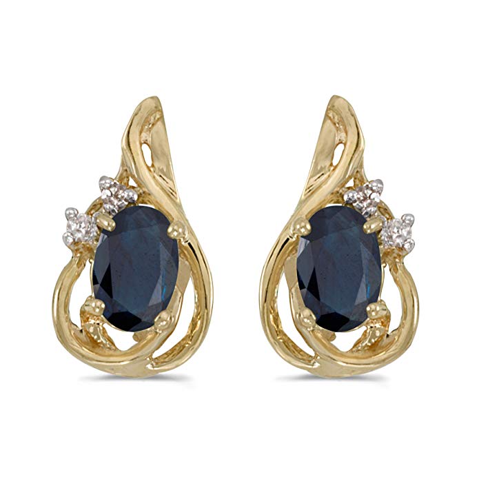 14k Yellow Gold Oval Sapphire And Diamond Teardrop Earrings