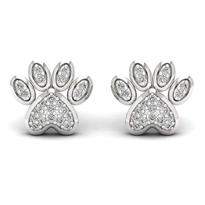 10K White Gold 1/10ct TDW Diamond Dog Paw Print Earrings (I-J, I2)