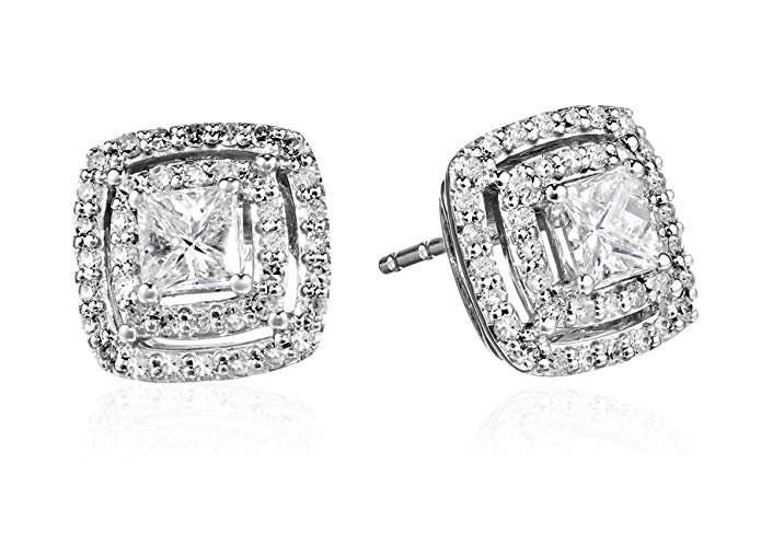 10k White Gold and Diamond Halo Stud Earrings (1 cttw, H-I Color, I1-I2 Clarity)